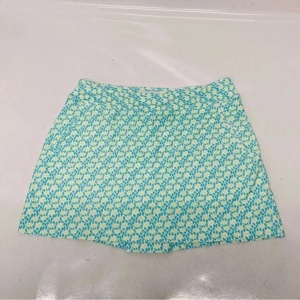 Jerdog Skort Skirt Large Pull‎ On Athletic Pockets Nylon Green Print Golf Tennis